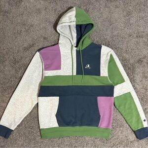 Champion Reverse Weave Colorblock Hoodie Men's M Gray Pullover Sweatshirt